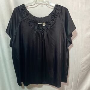 Harve Bernard black scoop neck polyester spandex satin short sleeve blouse nwot